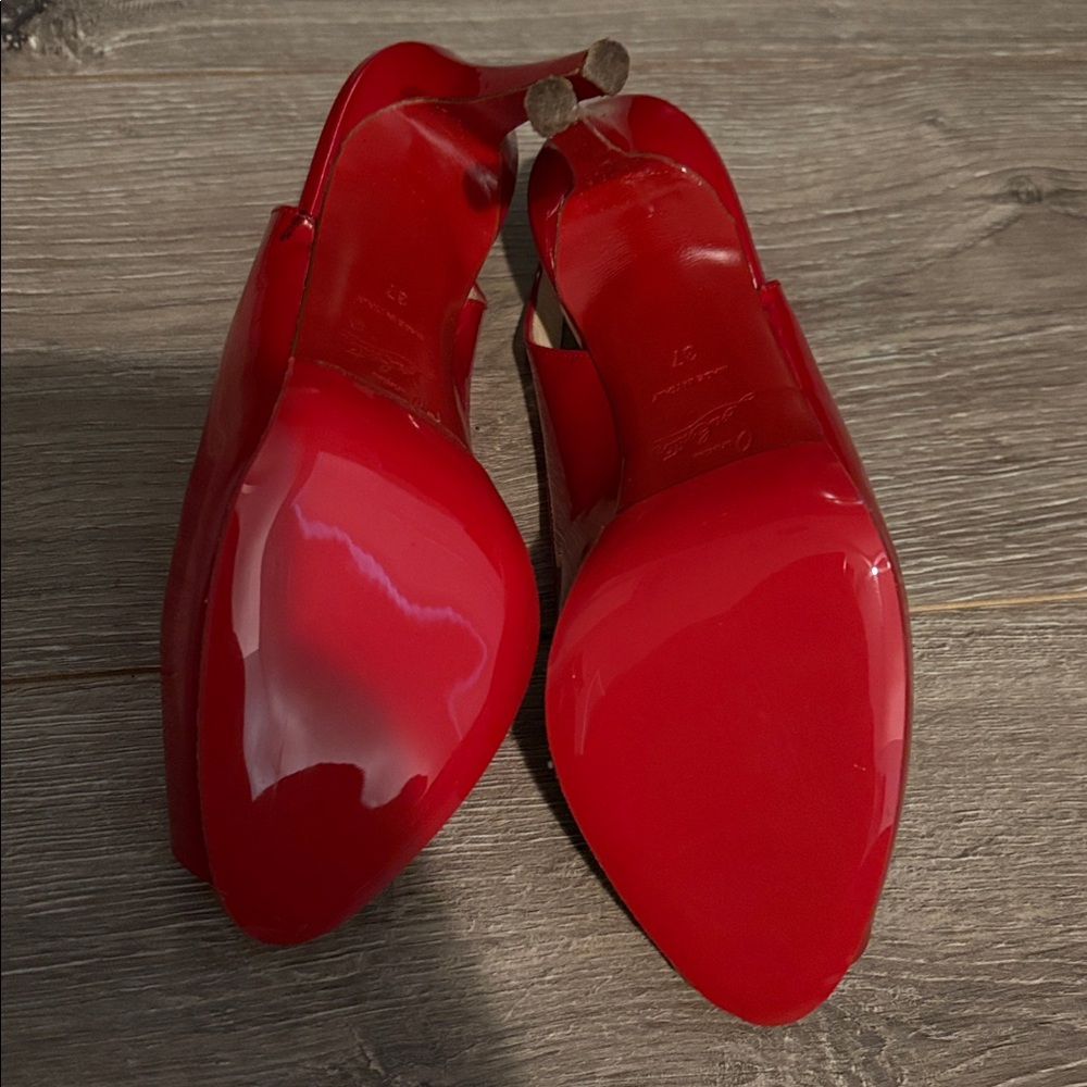 Christian Louboutin Red Patent Peep-Toe Slingbacks - Picture 6 of 7
